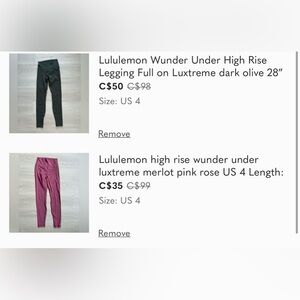 Lululemon luxtreme legging bundle -pink and olive size 4